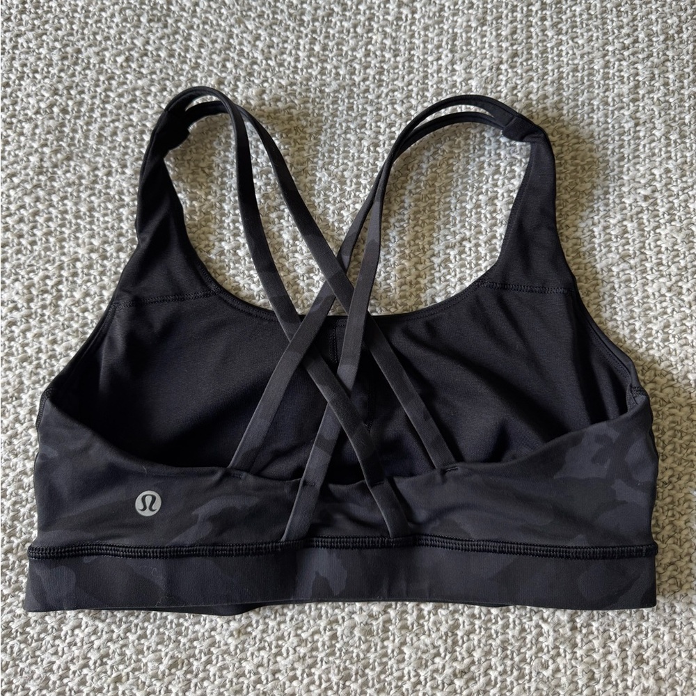 lululemon energy racerback sports bra black camo print women’s size 8